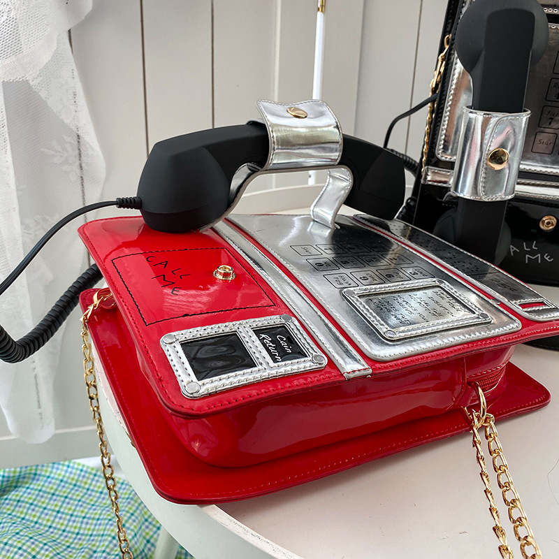 Fashion Telephone Shaped Shoulder Bag Ladies Funny Crossbody Bag-Red