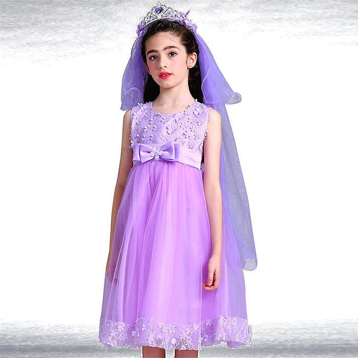 Girls Tulle Lace Flower Princess Wedding Dress For Toddler And Baby Girl-Light Purple