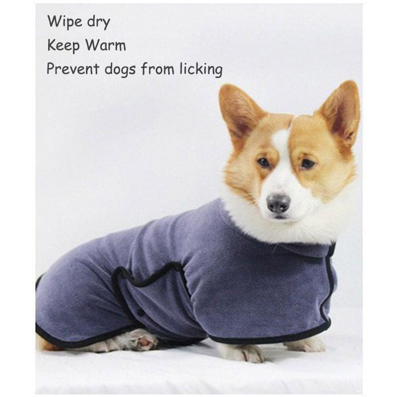 Dog Bathrobe Microfibre Fast Drying Pet Towel Adjustable Button Closure-Grey