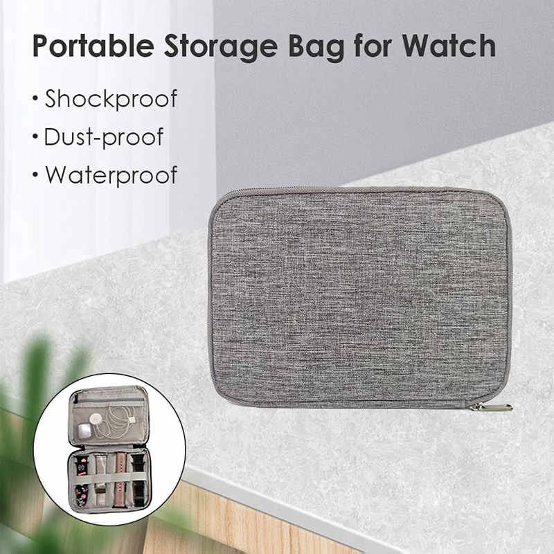 Watch Bands Storage Bag 6-11 Watch Strap Organizer Waterproof Travel Wirstband Pouch for iWatch Bands and Accessories-Grey