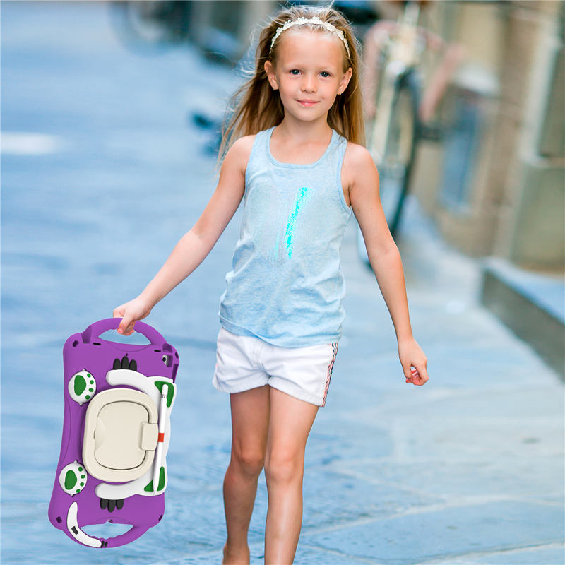 CatB Silicone Case For iPad 10.2 Air10.5 Pro10.5 Shockproof Shoulder Strap Handle Stand-Purple