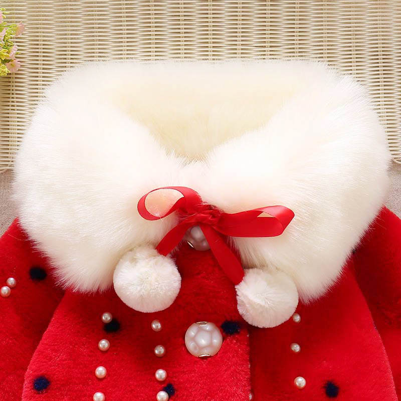 Girls Princess Faux Fur Wraps Shawl Flower Girls Bolero Princess Cape-Red
