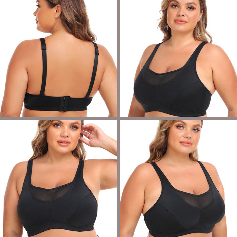 Back Close Sports Bras Wirefree High Impact Plus Size Camisole-Black