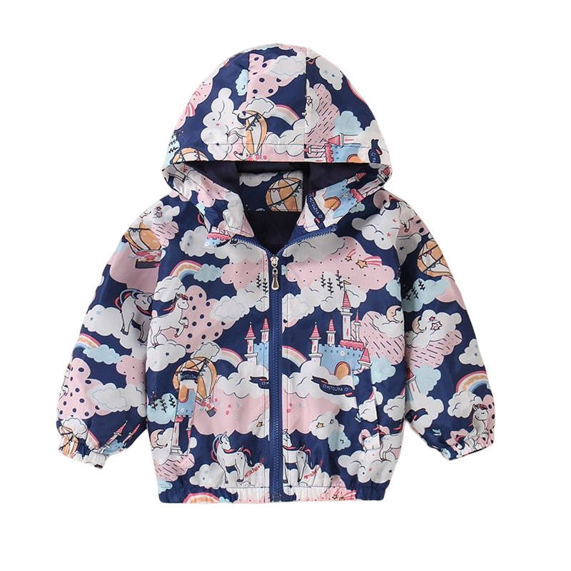 Girls Rain Jackets Lightweight Hooded Cotton Raincoats Windbreakers for Kids-NavyBlue