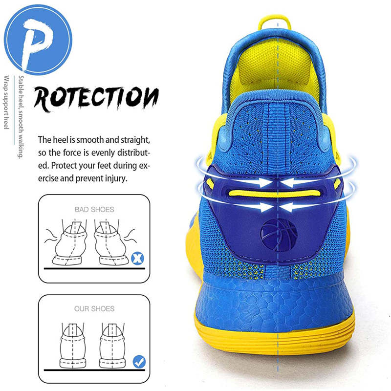 Boys Basketball Shoes Non-Slip Girls Sneakers Durable Kids Running Shoes-YellowBlue