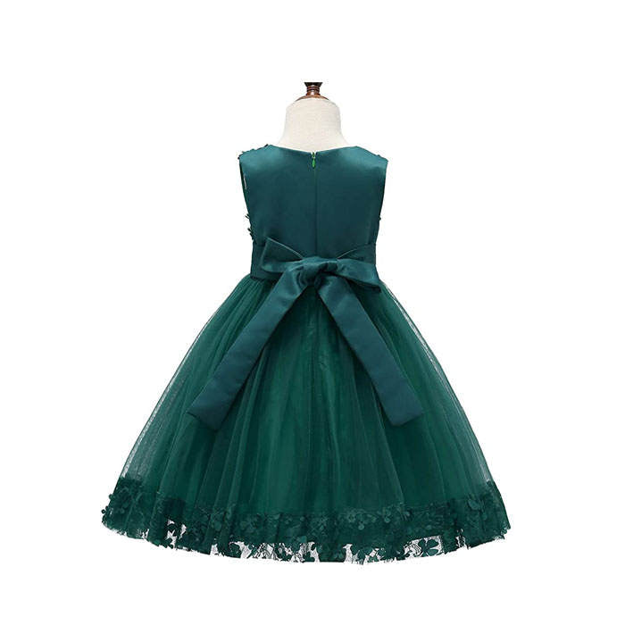 Girls Tulle Lace Flower Princess Wedding Dress For Toddler And Baby Girl-Dark Green