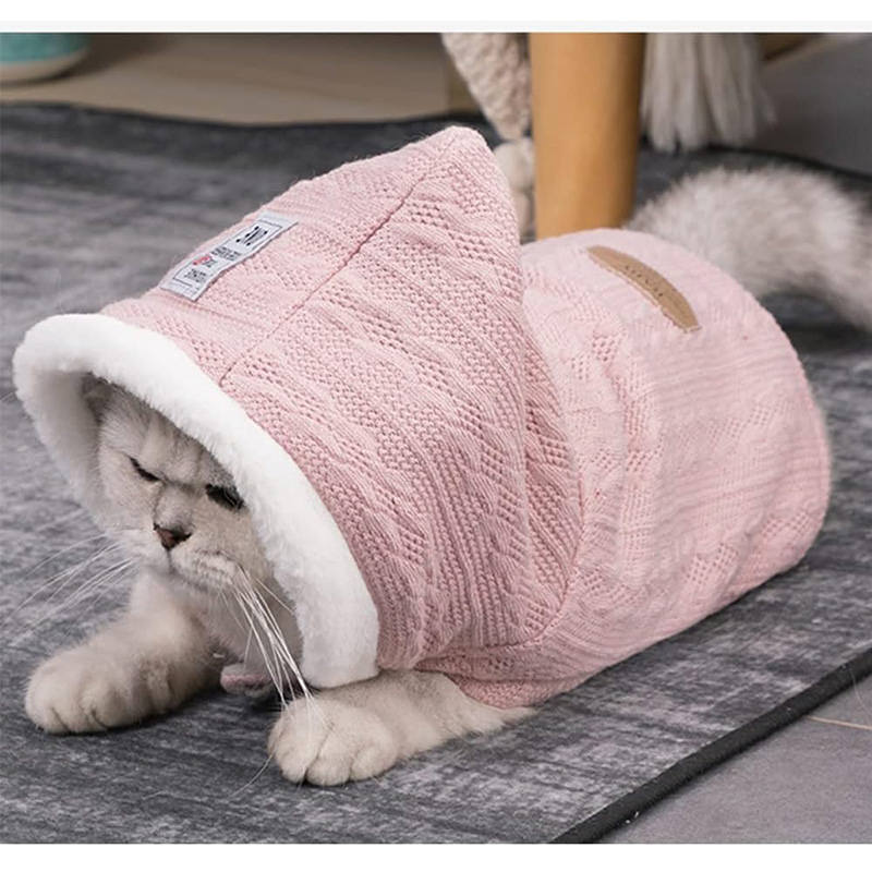 Cat Sweater with Hats Dog Hoodies Puppy Winter Coat Cold Weather Clothes-Pink
