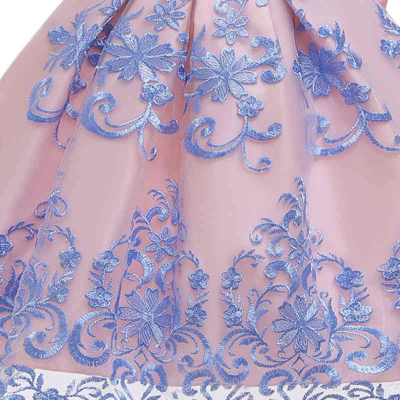 Girl Flower Lace Printed Cotton Elegant Tulle Bow Belt Princess Dress-Pink