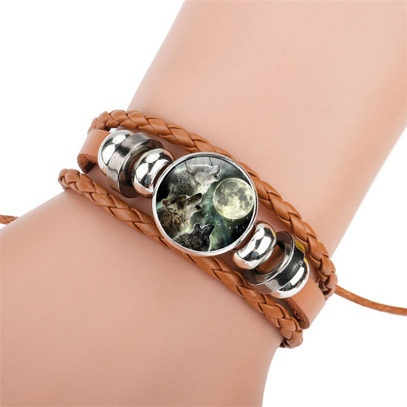 Adjustable Wolf Braided Leather Bracelet The Pretty Gifts for Women-Brown