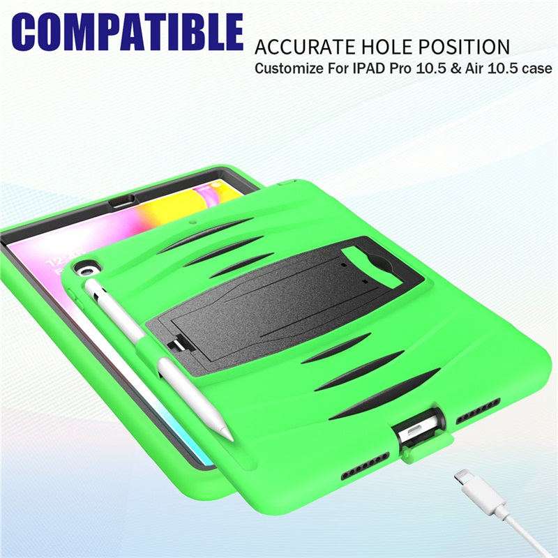 Shock Wave Kickstand Case Anti-Fall Protection With Pencil Holder For 10.5inch iPad Air3/iPad Pro10.5-Green