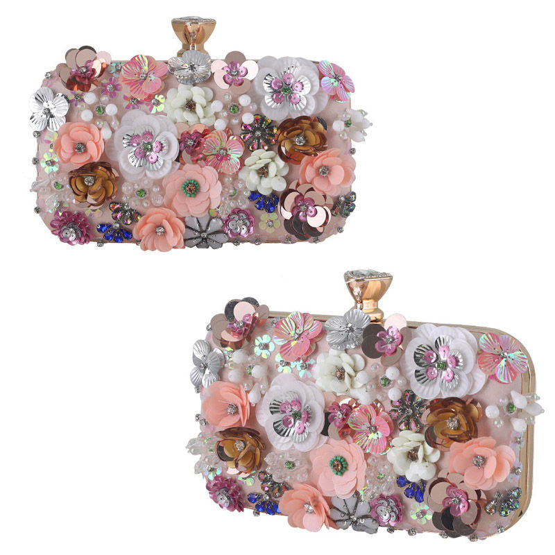 Colorful Floral Clutch Evening Bags for Women Beaded Purse Prom Handbag-Gold
