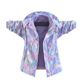 Girls Outdoor Jacket Floral Fleece Removable Light Windproof with Hood-Purple