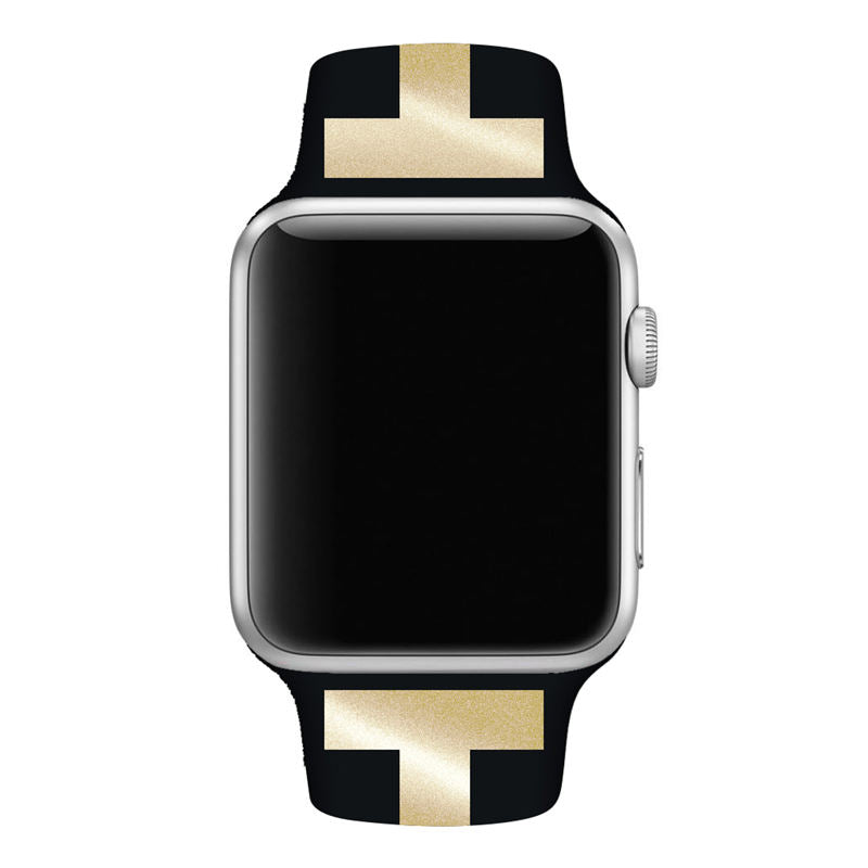 Soft Silicone Watch Bands Pattern Printed Band for iWatch Series6/5/4/3/2/1/SE-BlackGold