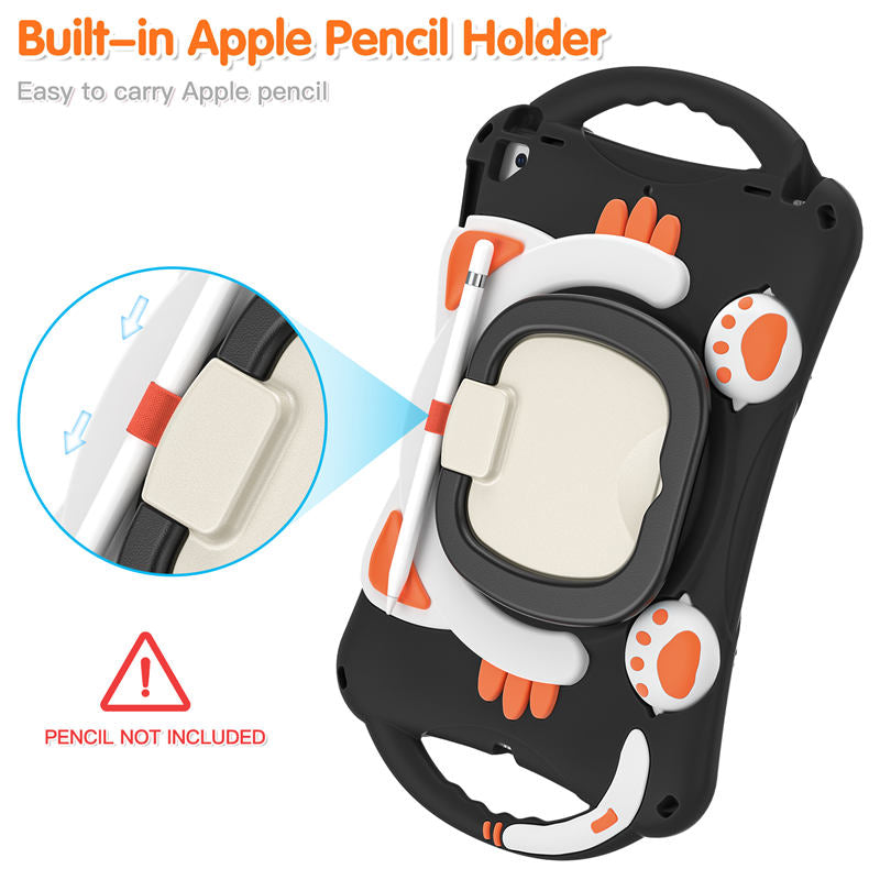 CatB Silicone Case For iPad 10.2 Air10.5 Pro10.5 Shockproof Shoulder Strap Handle Stand-Black Orange