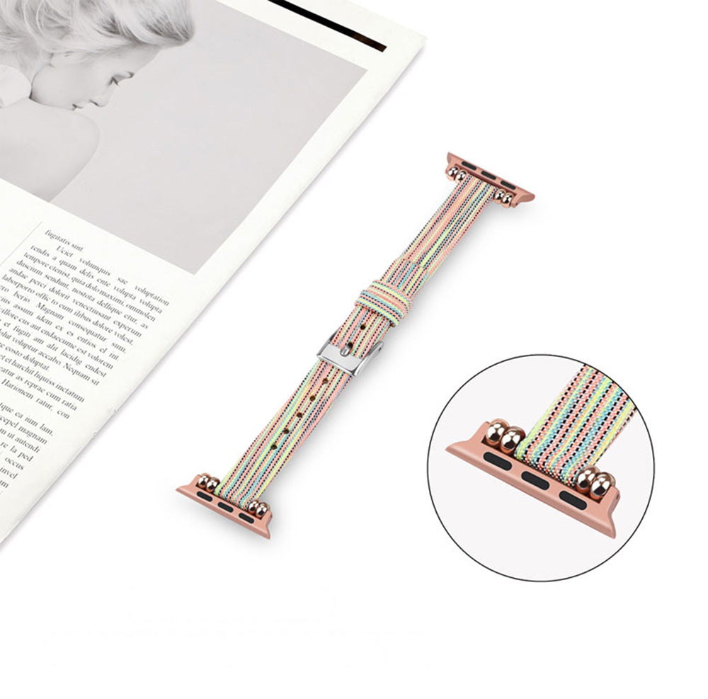 Slim Canvas Watch Band With Positioning Beads For Apple Watch SE/6/5/4/3/2/1(Colorful)