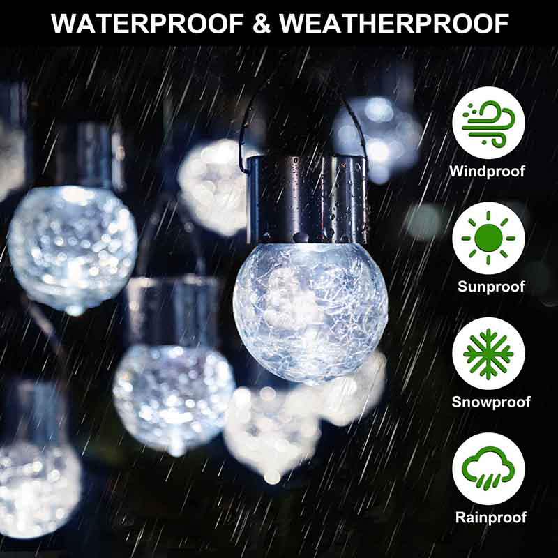 12-Pack Cracked Glass Ball Light Hanging Solar Lights Outdoor Solar Powered Waterproof Globe Lighting with Handle -Cool White