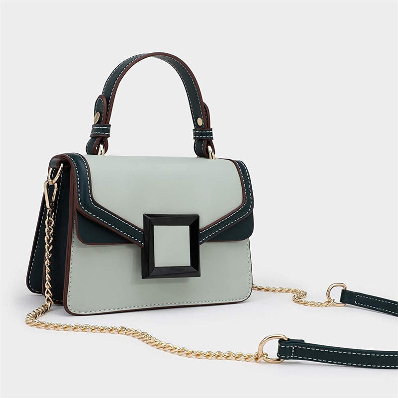 Crossbody Bags for Women Leather Chain Cute Color-Block Handbags-LightGreen