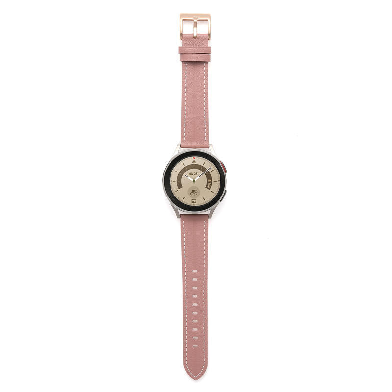 Genuine Leather Watchband Groove for Galaxy Watch 42mm/Samsung Gear S3-DarkPink