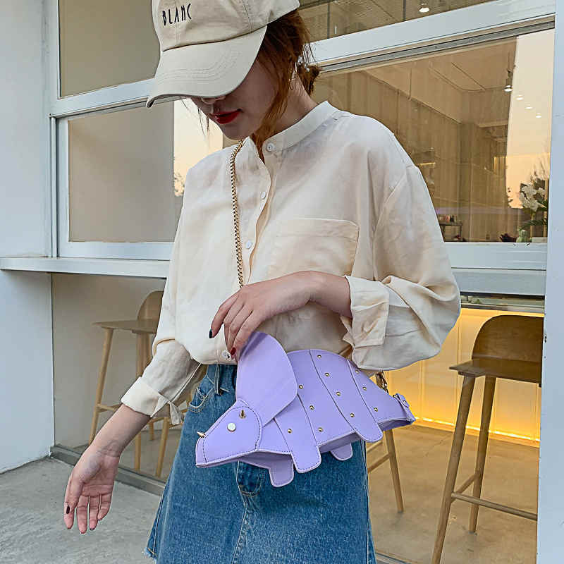 Dinosaur Shape Crossbody Shoulder Bag Women Pu Leather Rivet Chic Clutch-Purple