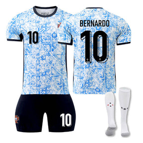 BERNARDO #10 Portugal Away Soccer Jersey Kit Football T-shirt Set for Adult Kids