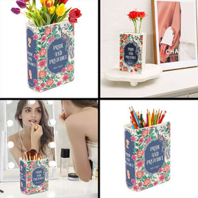 Book-Shaped Vase Ceramic Bookshelf Decor for Flowers & Book Lovers-Orchid