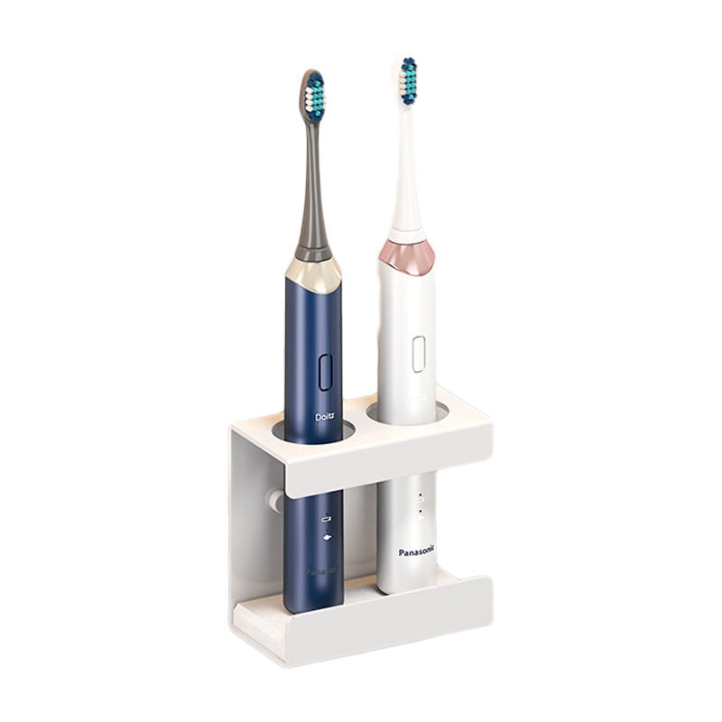 Wall Mounted Electric Toothbrush Holder 2 Slots with Diatomite Dish-White