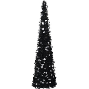 5 Ft Black Artificial Halloween Tree Pop Up Tinsel Christmas Tree with Round Sequin for Indoor Outdoor Home Party