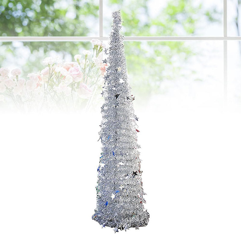 5Ft Prelit Christmas Tree Pop Up Pencil Tree Lightweight Easy to Store Holiday Xmas Party Decorations-SilverStar