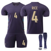 RICE #4 England Away Jersey Soccer Jersey Kit Football T-shirt Set for Adult Kids