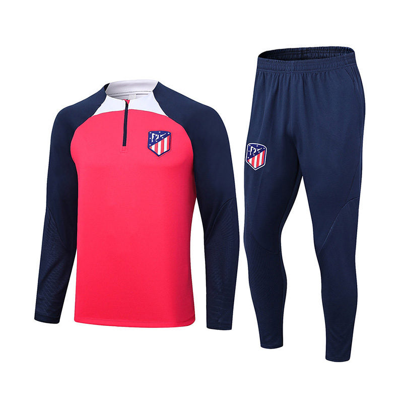 Atletico Madrid Soccer Suit Football Jersey with Half Zipper for Kids Adult-Red