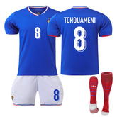 TCHOUAMENI #8 French Home Jersey Soccer Jersey Kit Football T-shirt Set for Adult Kids