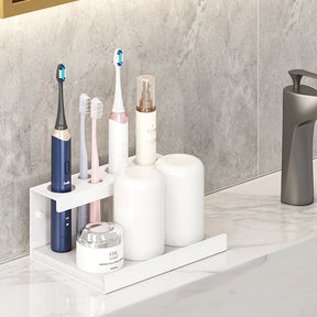 Electric Toothbrush Holder Self Adhesive 4 Slots with Diatomite Dish-White