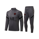 Paris Soccer Suit Football Training Suit with Long Sleeves Half Zipper for Kids Adult-Gray