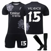 VALVERDE #15 Real Madrid CF Y3 Black Soccer Jersey Kit Football T-shirt Set for Adult Kids