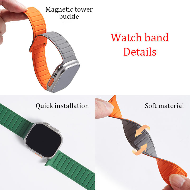 Silicone Magnetic Watch Bands Adjustable Loop Strap for Apple Watch-6