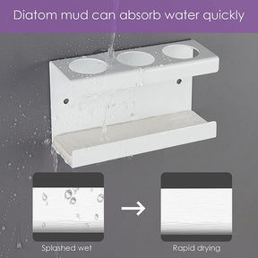 Wall Mounted Electric Toothbrush Holder 3 Slots with Diatomite Dish-White