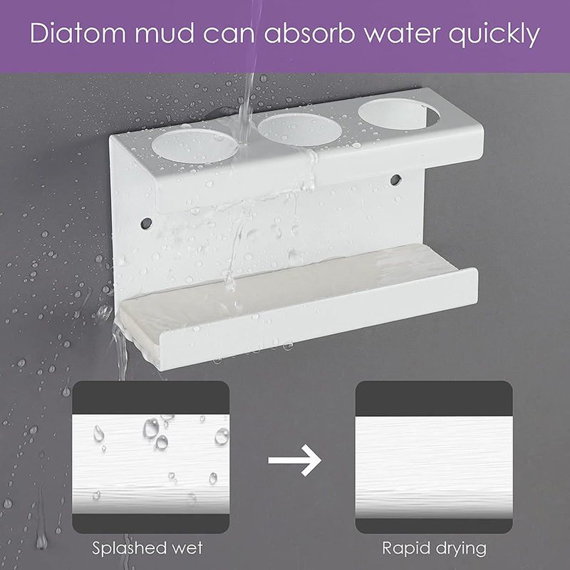 Wall Mounted Electric Toothbrush Holder 3 Slots with Diatomite Dish-White