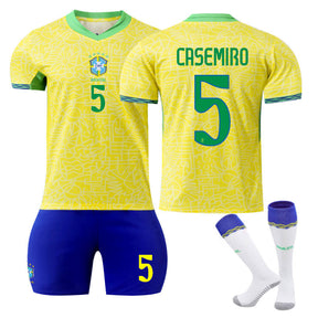 CASEMIRO #5 Brazilian Home Jersey Soccer Jersey Kit Football T-shirt Set for Adult Kids