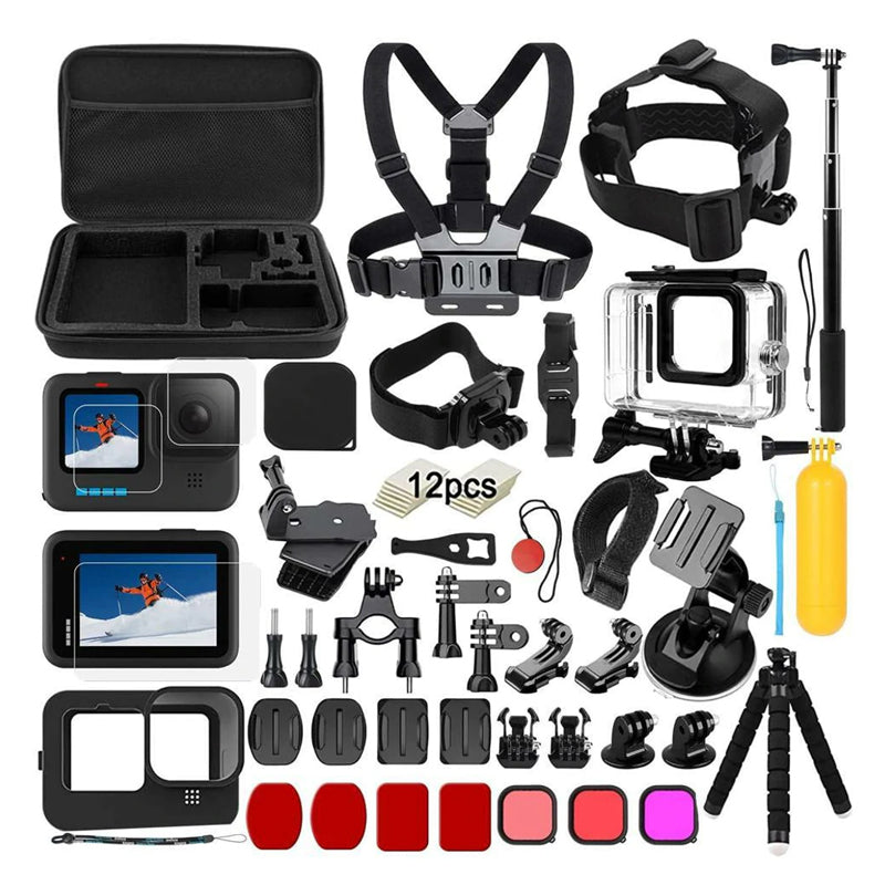 Accessory Set Kit Bundle for GoPro Hero 12 11 10 9 Black Waterproof Protective Case Housing Snorkelling Accessory Bicycle Mount Selfie Bar Head Strap