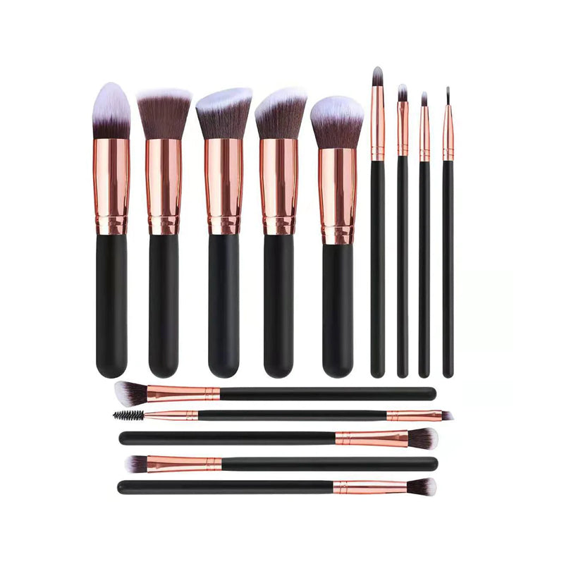 14 Pcs Makeup Bruches Synthetic Foundation Powder Concealers Eye Shadows Makeup Brush Set - Gold