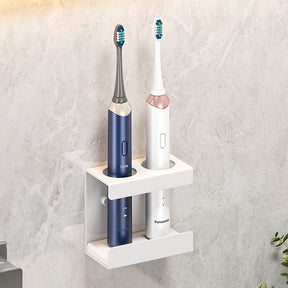 Wall Mounted Electric Toothbrush Holder 2 Slots with Diatomite Dish-White