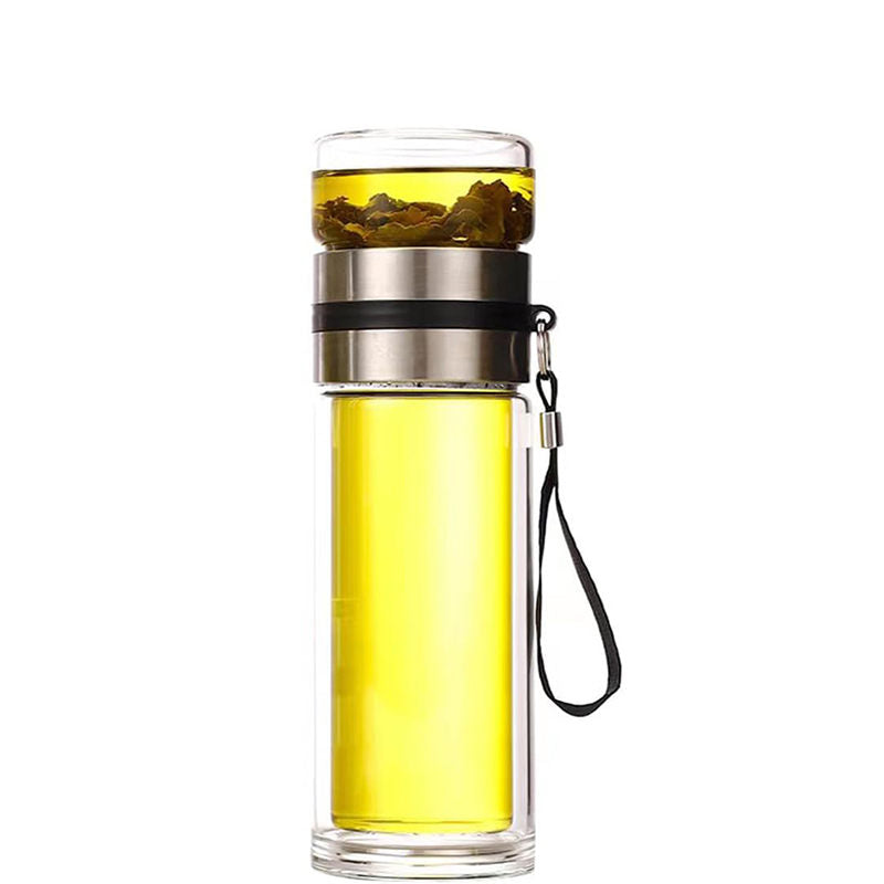 Double Wall Glass Water Bottle with Tea Infuser Great for Travel