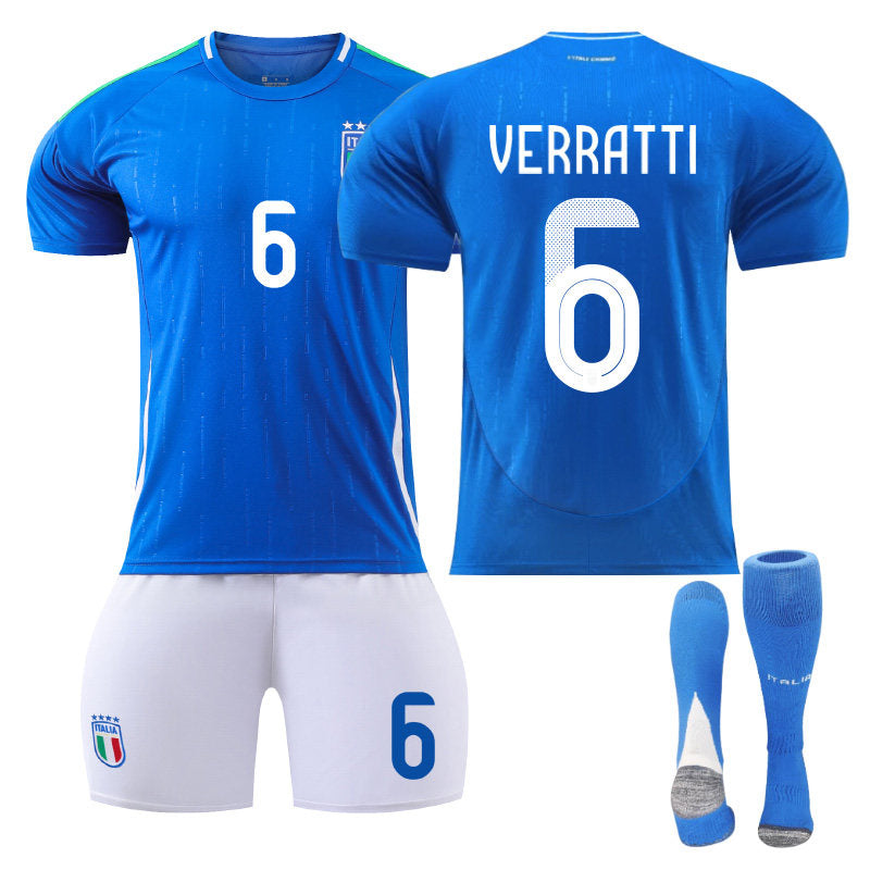 VERRATTI #6 Italy Home Jersey Soccer Jersey Kit Football T-shirt Set for Adult Kids