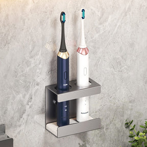 Wall Mounted Electric Toothbrush Holder 2 Slots with Diatomite Dish-Grey