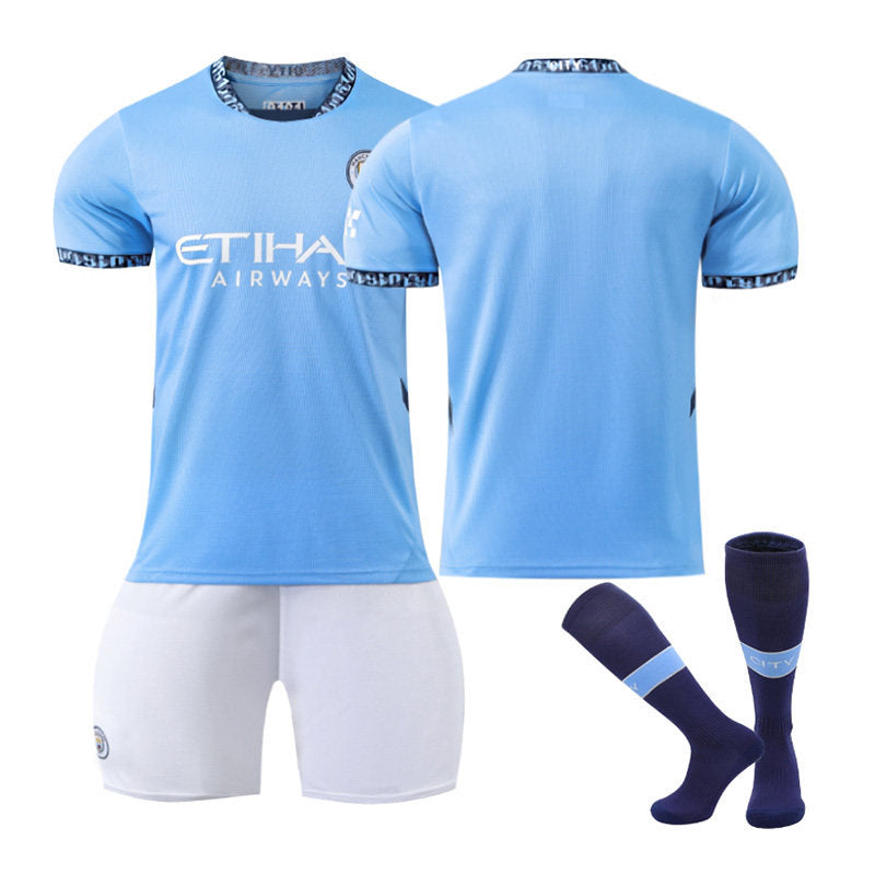 Manchester City Club Home Jersey Soccer Jersey Kit Football T-shirt Set for Adult Kids