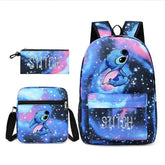 Cute Backpack Students Kid's Schoolbag Shoulder Bag Pen Bag Three Piece Set -Starry Blue