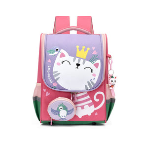 Kids Cartoon Cat Printed Backpack Travel School Bag Boys Girls Rucksack