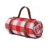 Foldable Waterproof Picnic Blanket for Outdoors with Luxury PU Leather Carrier, Large 3 Layered Picnic Rug Picnic Mat - Red