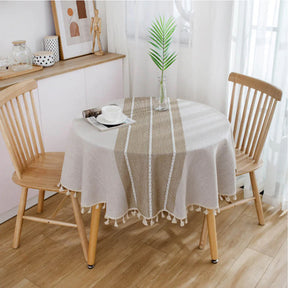 Stitching Tassel Table Cloth Kitchen Decoration Round Dustproof Tablecloth-Coffee