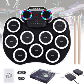 9 Pad Electronic Roll Up Drum Kit Flashing Bluetooth Electric Hand Roll Drum AU